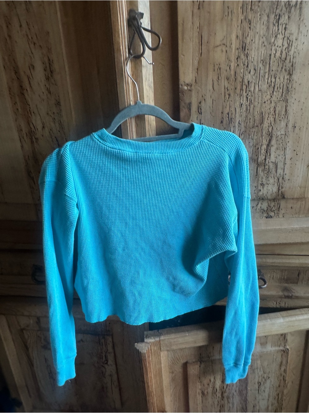 TNA Women's Aqua Ribbed Long Sleeve Crewneck Top